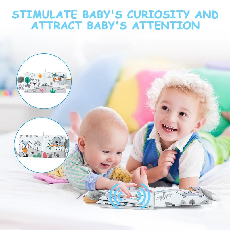 Vicloon Cloth Books, 3D Touch Feel High Contrast Cloth Book, Baby Books Toys for Baby 0-12 Months, Soft Baby Books Touch and Feel Crinkle for Infants Toddler Gifts Toy(Elephant) - Image 3