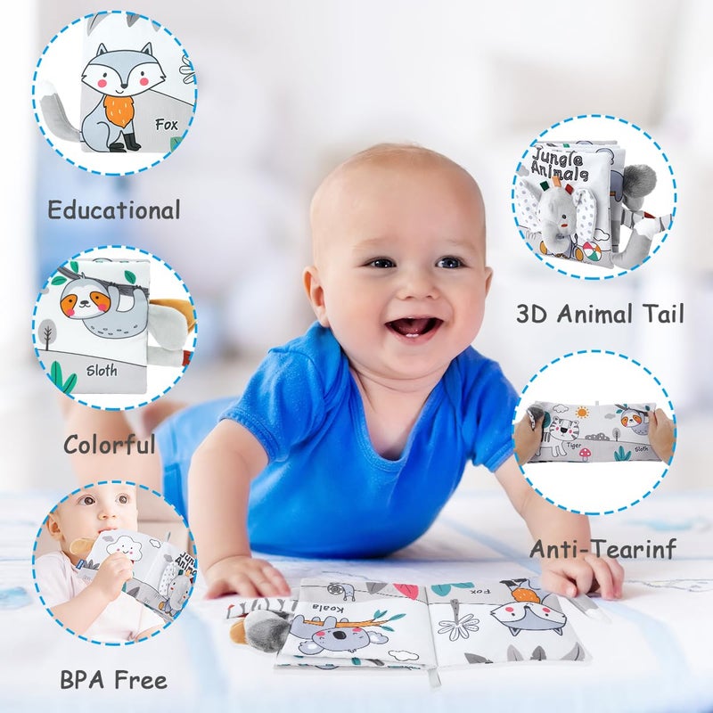 Vicloon Cloth Books, 3D Touch Feel High Contrast Cloth Book, Baby Books Toys for Baby 0-12 Months, Soft Baby Books Touch and Feel Crinkle for Infants Toddler Gifts Toy(Elephant) - Image 4