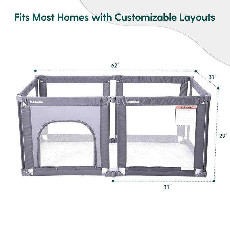 BABELIO سياج لعب قابل للطي من بابلينو للأطفال والرضع شكل قابل للتعديل مساحة 62 31 سياج مع بوابة بسحاب سياج محمول للأطفال للداخل والخارج ساحة لعب متعددة الوظائف للأطفال - Image 2