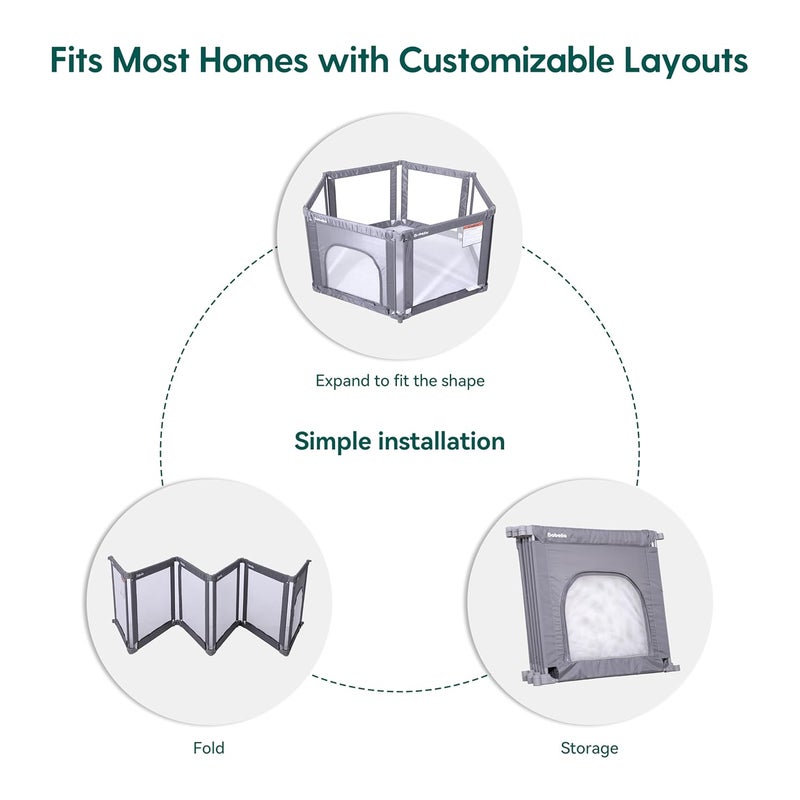 BABELIO سياج لعب قابل للطي من بابلينو للأطفال والرضع شكل قابل للتعديل مساحة 62 31 سياج مع بوابة بسحاب سياج محمول للأطفال للداخل والخارج ساحة لعب متعددة الوظائف للأطفال - Image 5