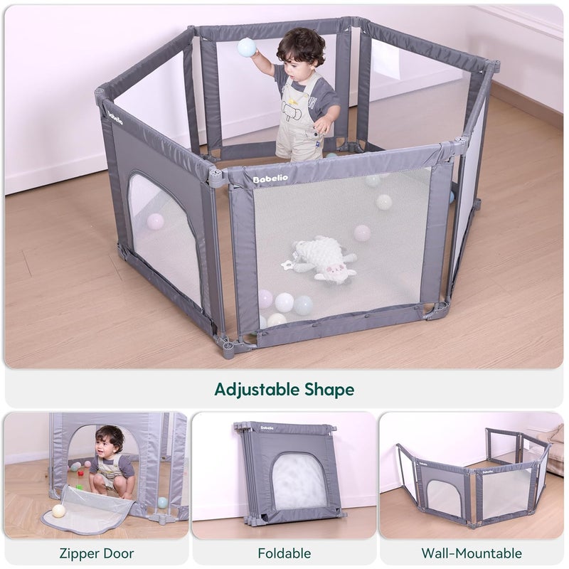 BABELIO سياج لعب قابل للطي من بابلينو للأطفال والرضع شكل قابل للتعديل مساحة 62 31 سياج مع بوابة بسحاب سياج محمول للأطفال للداخل والخارج ساحة لعب متعددة الوظائف للأطفال - Image 3