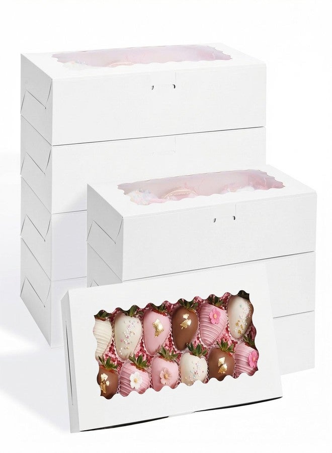 VGOODALL 8PCS Cookie Boxes, 12x5.5x2.6Inches White Bakery Boxes with Window Cupcake Containers for Pastry Candy Cupcake Strawberry, Party Supplies - Image 1