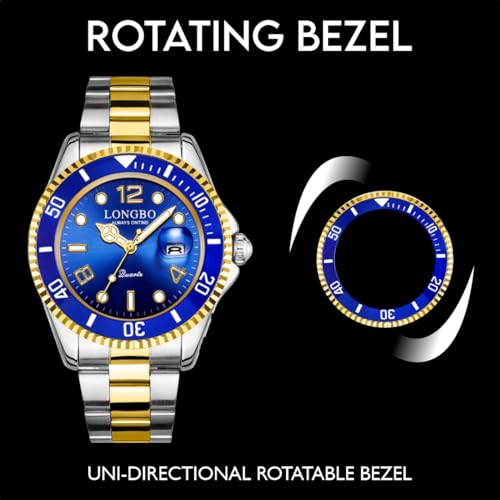 LONGBO Master Royale Analog Watch For Men (Silver-Gold-Blue, Stainless Steel) - Image 3