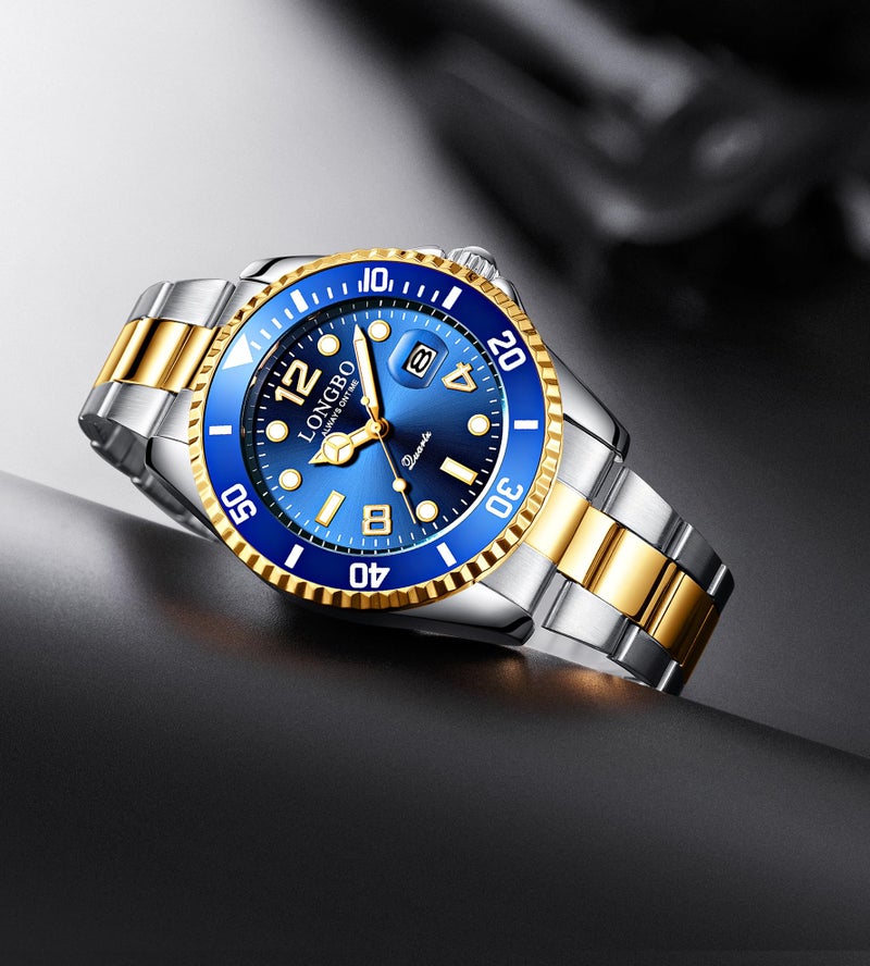 LONGBO Master Royale Analog Watch For Men (Silver-Gold-Blue, Stainless Steel) - Image 2