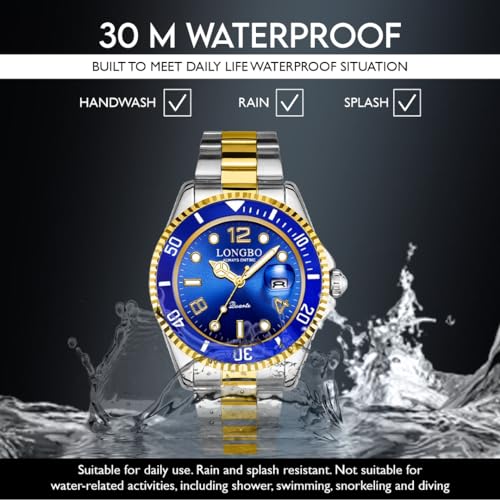 LONGBO Master Royale Analog Watch For Men (Silver-Gold-Blue, Stainless Steel) - Image 5