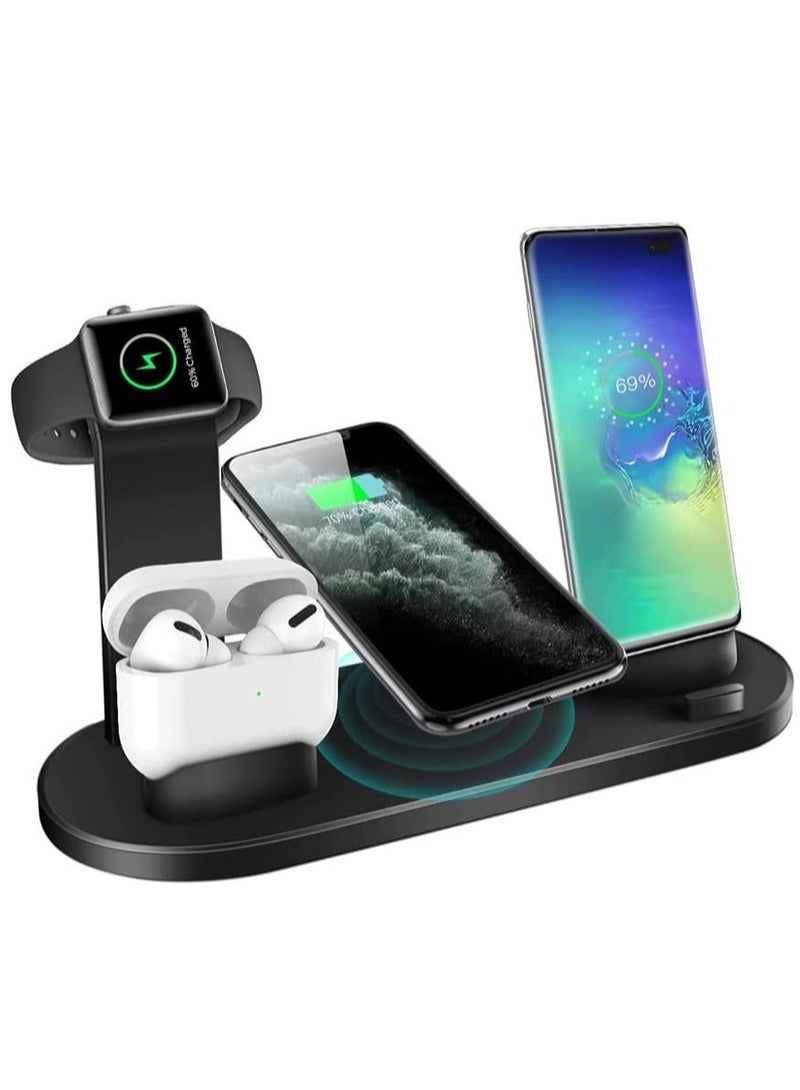3-in-1 Rotatable Wireless Charging Dock for iPhone, Android Micro USB & Type-C Phones - Black  - Image 1