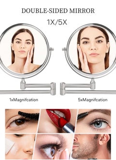 GoldenLike Wall Mounted Makeup Mirror, 8" Vanity Mirror 1x/5x Magnifying Mirror with 360° Rotation Bathroom Mirror Double Sided Extended Arm Shaving Mirror Cosmetic Mirror for Makeup Bathroom Gift（No Light）  - Image 2