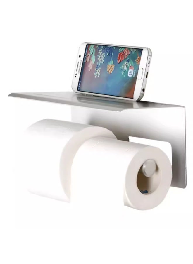 Smart Storage ✨Double Toilet Paper Holder with Shelf, Aluminum Wall Mounted Tissue Roll Holder, Dual Roll Bathroom Organizer, Silver. - Image 4