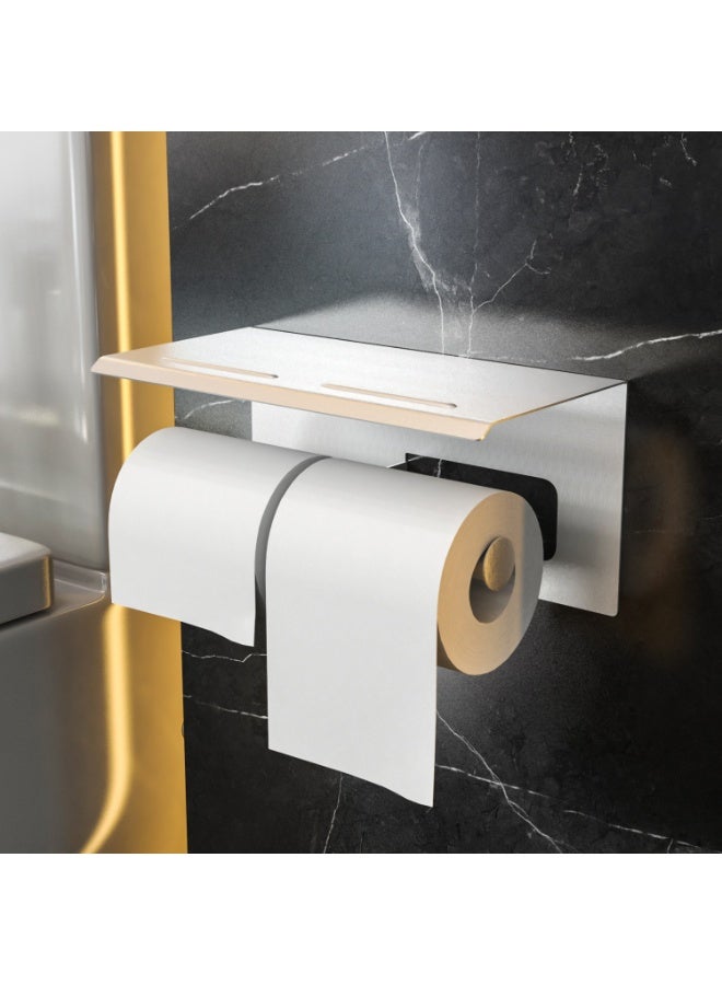Smart Storage ✨Double Toilet Paper Holder with Shelf, Aluminum Wall Mounted Tissue Roll Holder, Dual Roll Bathroom Organizer, Silver. - Image 5