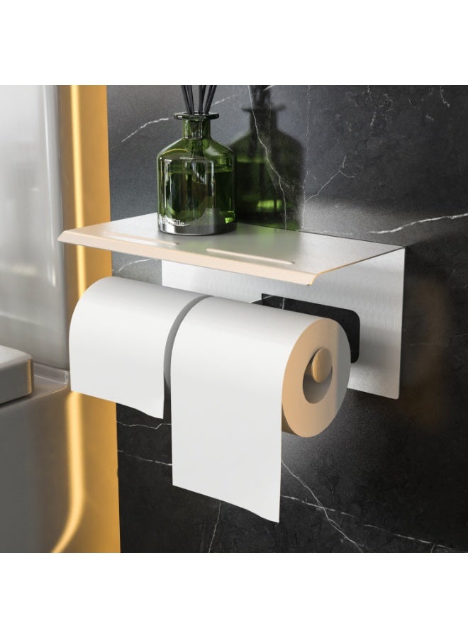 Smart Storage ✨Double Toilet Paper Holder with Shelf, Aluminum Wall Mounted Tissue Roll Holder, Dual Roll Bathroom Organizer, Silver. - Image 1
