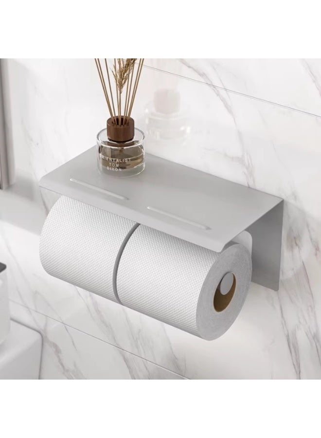 Smart Storage ✨Double Toilet Paper Holder with Shelf, Aluminum Wall Mounted Tissue Roll Holder, Dual Roll Bathroom Organizer, Silver. - Image 3
