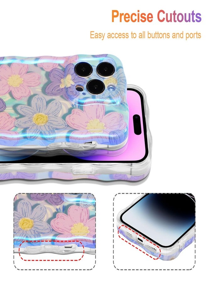 EYZUTAK جراب EYZUTAK لهاتف iPhone 13 Pro Max، تصميم زهور ملون بنمط ريترو مستوحى من اللوحات الزيتية، لامع بتقنية الليزر، حواف مموجة لطيفة، غطاء هاتف أنيق ومتين من مادة TPU، مناسب للفتيات والسيدات - وردي بنفسجي - Image 5