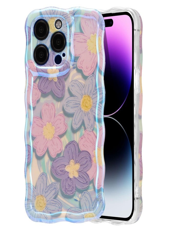 EYZUTAK جراب EYZUTAK لهاتف iPhone 13 Pro Max، تصميم زهور ملون بنمط ريترو مستوحى من اللوحات الزيتية، لامع بتقنية الليزر، حواف مموجة لطيفة، غطاء هاتف أنيق ومتين من مادة TPU، مناسب للفتيات والسيدات - وردي بنفسجي - Image 1