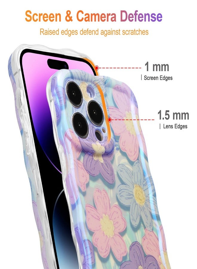 EYZUTAK جراب EYZUTAK لهاتف iPhone 13 Pro Max، تصميم زهور ملون بنمط ريترو مستوحى من اللوحات الزيتية، لامع بتقنية الليزر، حواف مموجة لطيفة، غطاء هاتف أنيق ومتين من مادة TPU، مناسب للفتيات والسيدات - وردي بنفسجي - Image 4