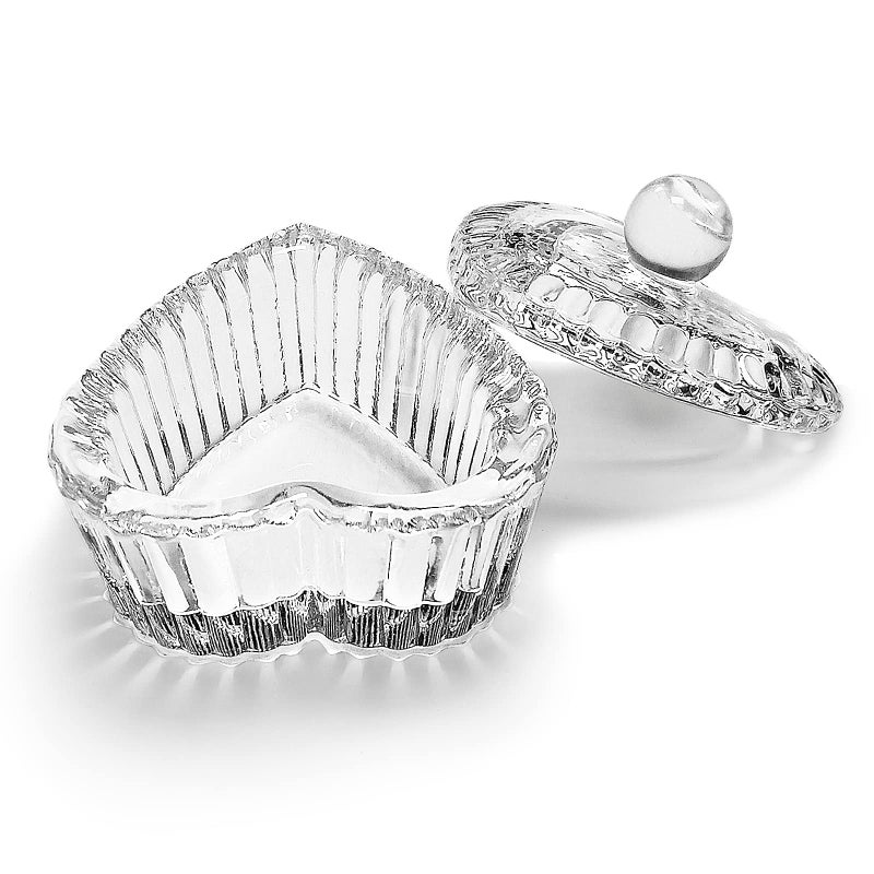 Crystal Sweet Heart Shape Acrylic Liquid Powder Glass Dappen Dish Glass Cup w Cap Lid Bowl for Acrylic Nail Art Transparent Kit Clear
