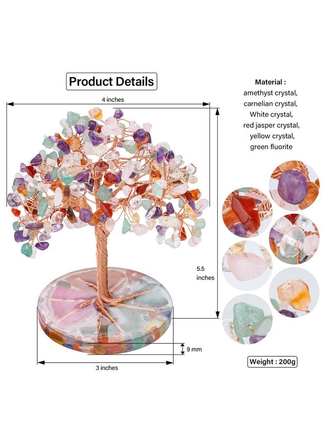 7 Chakra Healing Crystals Stones Tree, Colorful Crystal Stone Leaf Wire Wrapped on Natural Agate Slice Base, Home Office Desk Living Room Decoration for Wealth and Luck - Image 2