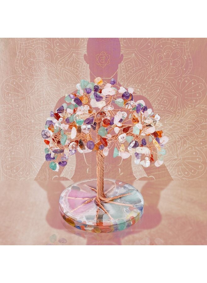 7 Chakra Healing Crystals Stones Tree, Colorful Crystal Stone Leaf Wire Wrapped on Natural Agate Slice Base, Home Office Desk Living Room Decoration for Wealth and Luck - Image 4