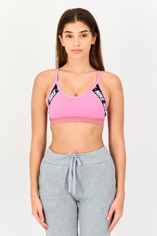 Women Padded Brand Logo Training Sports Bra, Pink