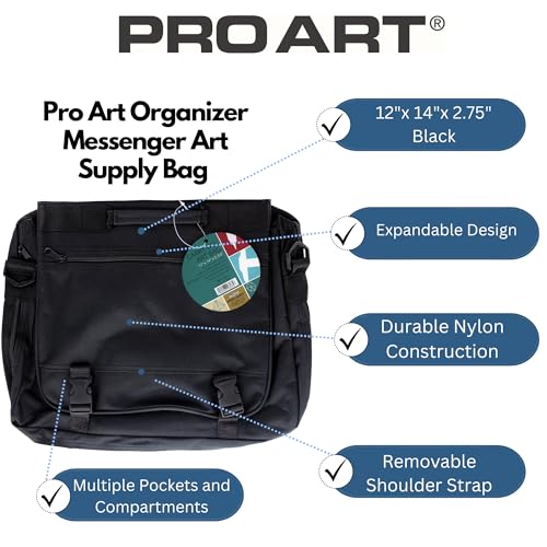 Pro Art, 15-inch x 12-inch x 2-3/4-inch Art Supply Messenger Bag, Black - Image 2