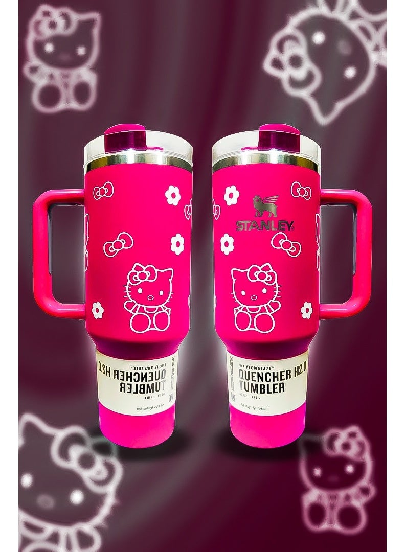 ستانلي Stanley Hello Kitty40oz Tumbler Limited Edition Stainless Steel Travel Mug with Reusable Straw BPA Free Eco Friendly and Dishwasher Safe Featuring Leakproof FlowState Lid and Double Wall Insulation Keeps Beverages Hot for 16 Hours and Cold for 24 Hours Slim Base Fits Standard Car Cup Holders with Durable Ergonomic Handle for Convenient Travel and Daily Use  - Image 3