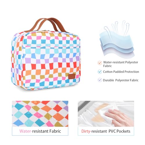 Bosidu Travel Toiletry Bag for Women, Hanging Toiletry Bag with Hook Pastel Checkered Makeup Bag for Travel Size Toiletries, Cosmetics, Must Haves for Traveling Women - Image 4