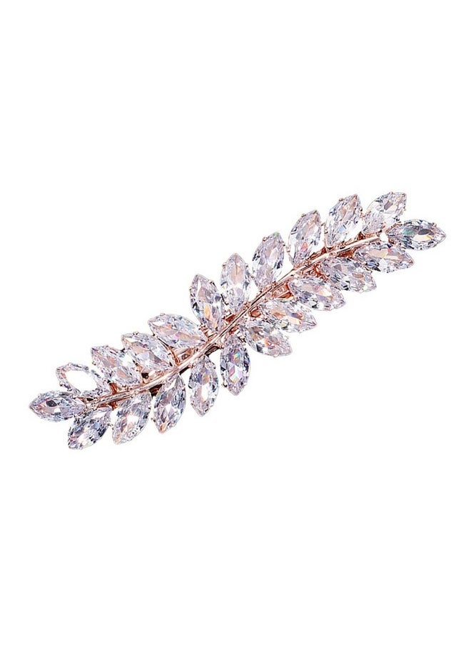 يبوبريتي مشابك شعر من أحجار الراين من Beaupretty، مشبك شعر على شكل ورقة كريستال، مشابك شعر ماسية، مشبك شعر على شكل غرة، دبابيس شعر مزخرفة على شكل تمساح للنساء لحفلات الزفاف وإكسسوارات شعر العرائس باللون الذهبي الوردي  - Image 3