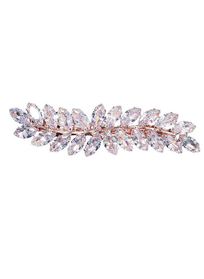 يبوبريتي مشابك شعر من أحجار الراين من Beaupretty، مشبك شعر على شكل ورقة كريستال، مشابك شعر ماسية، مشبك شعر على شكل غرة، دبابيس شعر مزخرفة على شكل تمساح للنساء لحفلات الزفاف وإكسسوارات شعر العرائس باللون الذهبي الوردي  - Image 1