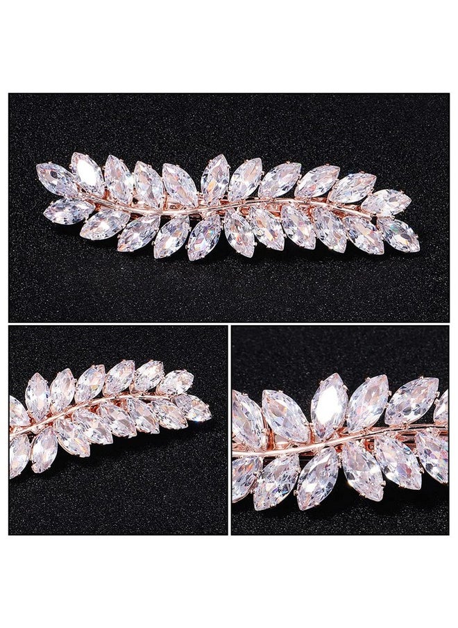 يبوبريتي مشابك شعر من أحجار الراين من Beaupretty، مشبك شعر على شكل ورقة كريستال، مشابك شعر ماسية، مشبك شعر على شكل غرة، دبابيس شعر مزخرفة على شكل تمساح للنساء لحفلات الزفاف وإكسسوارات شعر العرائس باللون الذهبي الوردي  - Image 5