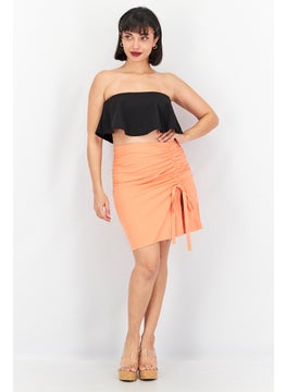 Missguided Women Ruched Tie Detailed Mini Skirt, Orange  - Image 3
