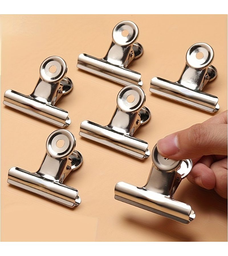 2 Pcs Heavy Duty Stainless Steel Mini Metal Hinge Clips Adjustable Spring Loaded Clamps for Food Packaging Office and Home - Image 1