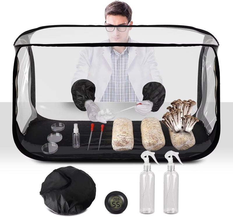 Large Still Air Box Mushroom Growing Tent - 38×20×25 Inches Black and Clear Plastic - Image 1