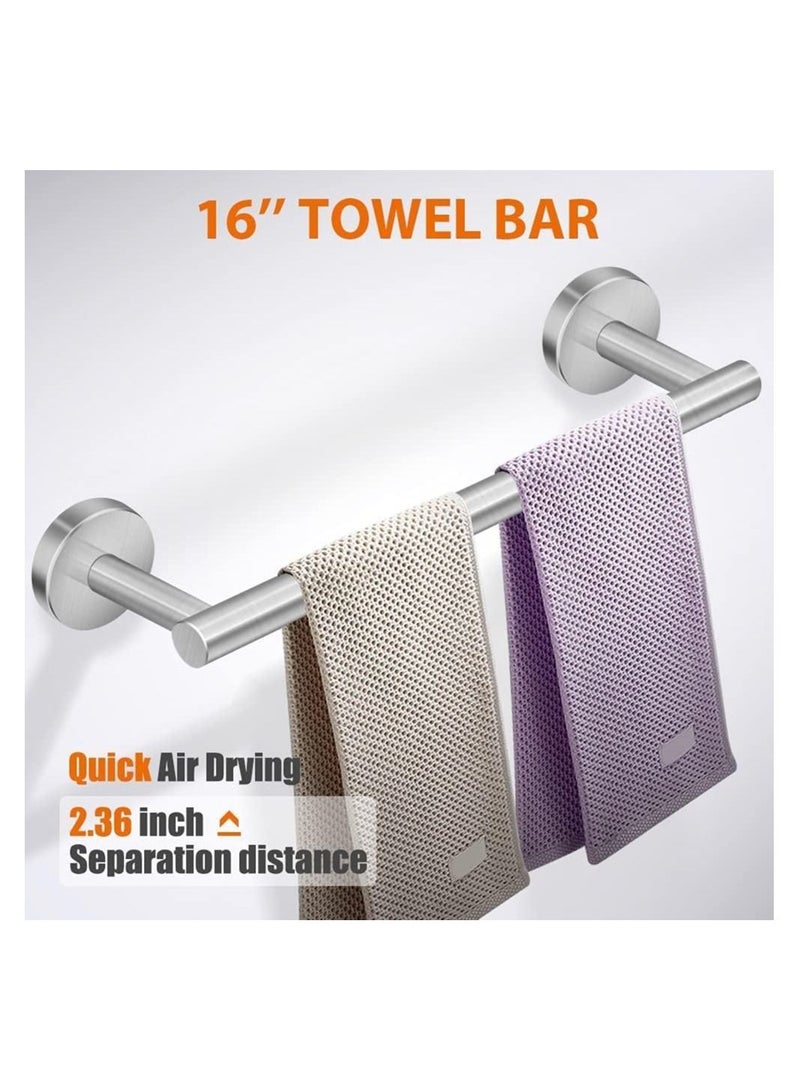 RATSAW 5PCS Bathroom Hardware Set Wall Mounted Towel Rail Coat Hook and Self Adhesive Hooks Stainless Steel Bathroom Accessories Towel Holders Kit Silver - Image 2