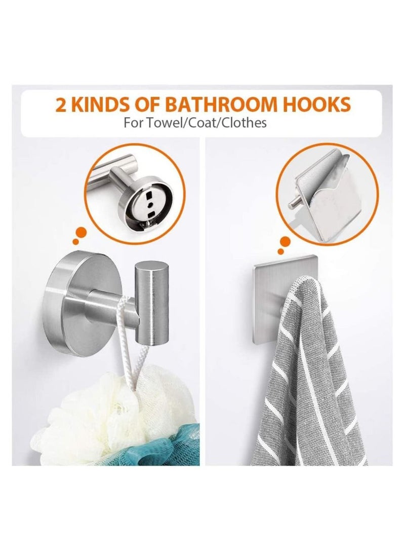 RATSAW 5PCS Bathroom Hardware Set Wall Mounted Towel Rail Coat Hook and Self Adhesive Hooks Stainless Steel Bathroom Accessories Towel Holders Kit Silver - Image 3