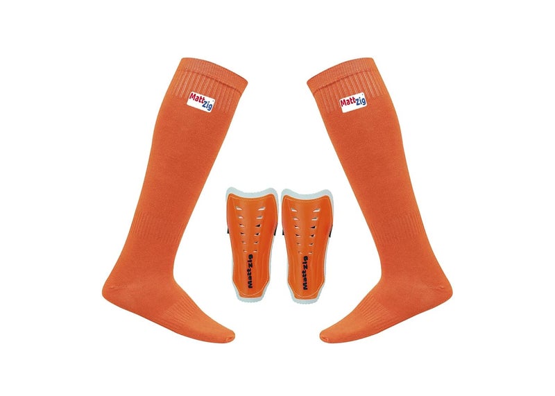 MATTZIG ® Congo Football Kit (One Pair of Football Socks & One Pair of Football Shin Guard) (Orange) - Image 1