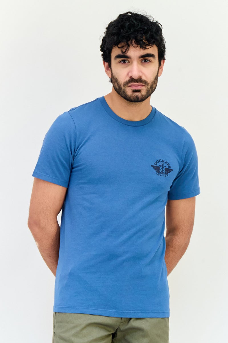 DOCKERS Men Round Neck Short Sleeve Brand Logo T-Shirt, Slate Blue  - Image 1