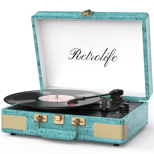 Retrolife Record Player 3 Speed Bluetooth Portable Suitcase Vinyl Player with Built-in Speakers Turntable Enhanced Audio Sound PU Leather Vintage - Image 1