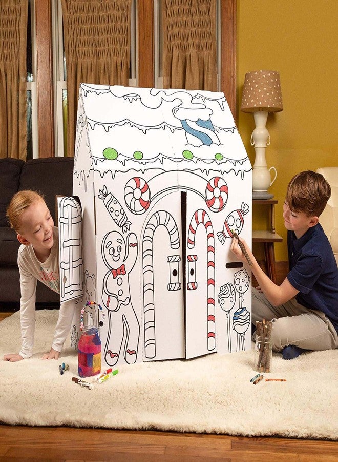 Easy Playhouse Gingerbread House - Kids Art & Craft for Indoor Fun, Color Favorite Holiday Sweets & Winter Friends- Decorate & Personalize a Cardboard Fort, 32" X 26. 5" X 40. 5" - Image 5