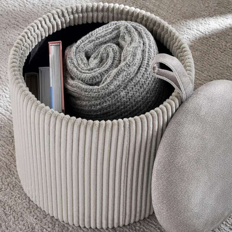 Pan Home Arianna Ribbed Pouf With Storage - Beige - Image 2