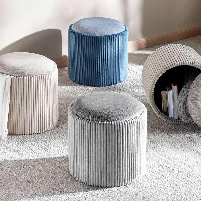 Pan Home Arianna Ribbed Pouf With Storage - Beige - Image 3