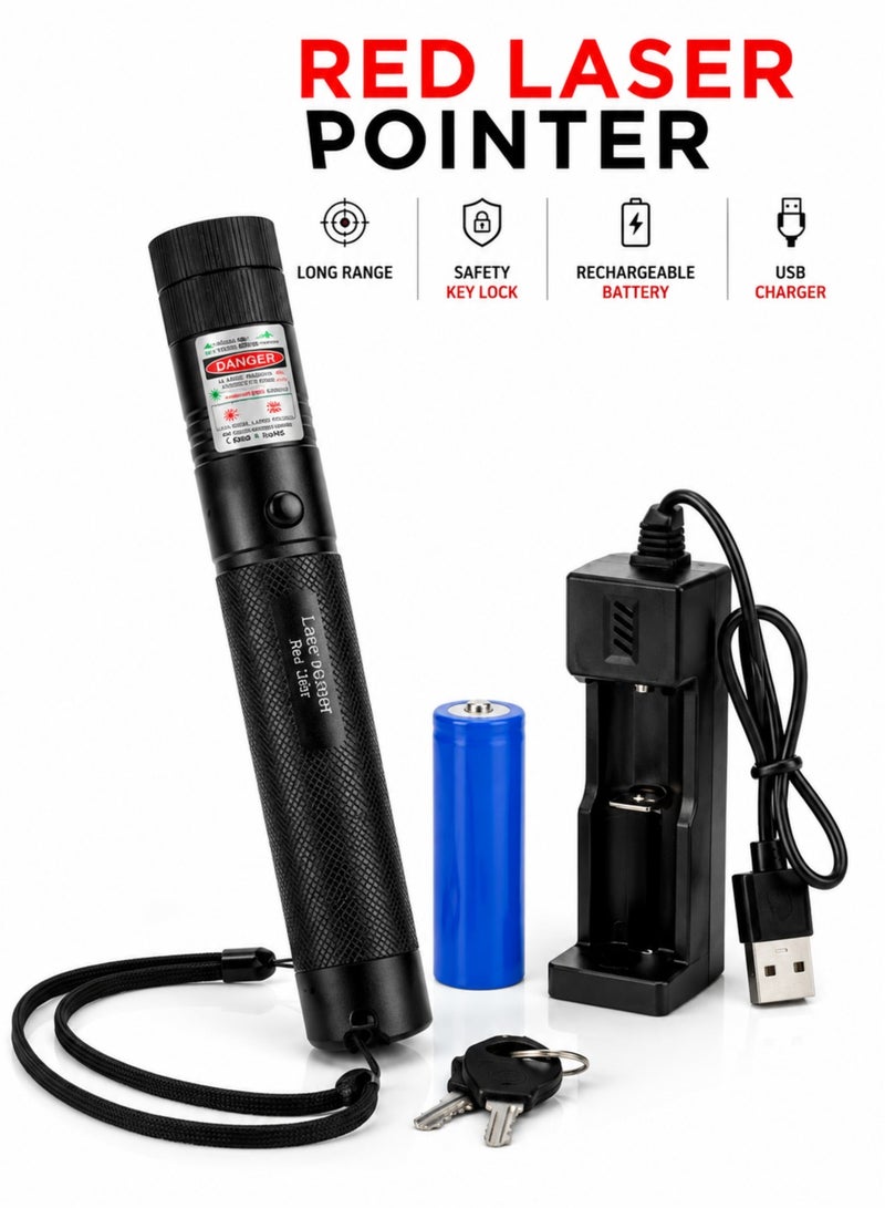 Laser Pointer with Rechargeable Battery – Red Laser Light for Office Presentations, Camping, Astronomy, Pet Play, and Construction Use – Starlight Mode, Key Lock Safety, and Multiple Light Patterns – Adjustable Laser Beam with High Accuracy - Image 1