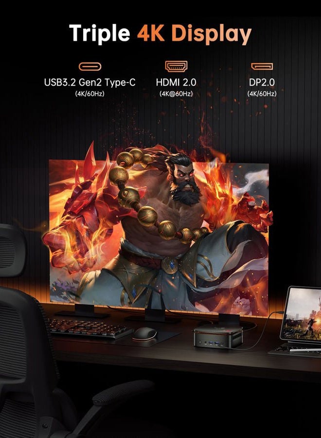 KAMRUI Mini Gaming PC, Hyper H1 11 Pro AMD Ryzen 7 6800H (8C/16T,up to 4.7GHz) Mini PC, 32GB DDR5 4800MHz 512GB SSD,Mini Desktop Computers Radeon 680M Triple 4K Display/2.5G LAN/WiFi6/BT5.2 Black - Image 4