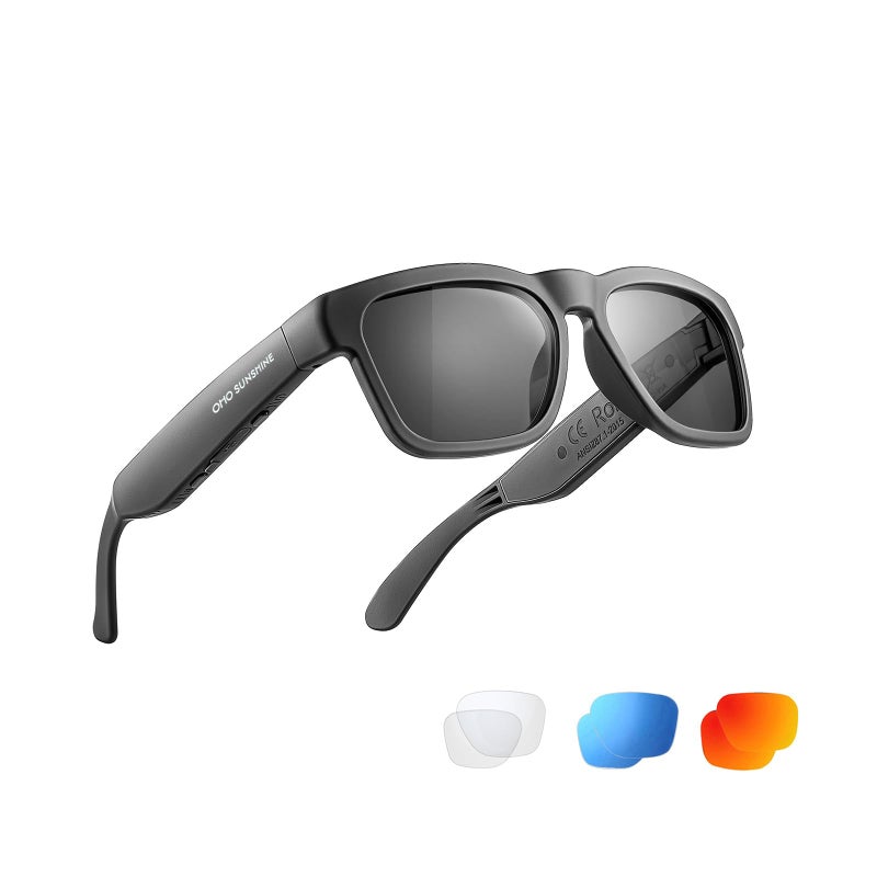 OhO sunshine OhO Smart Glasses,Polarized Sunglasses with Bluetooth Speaker,Athletic/Outdoor UV Protection and Voice Control,Unisex(Grey Lens) - Image 1