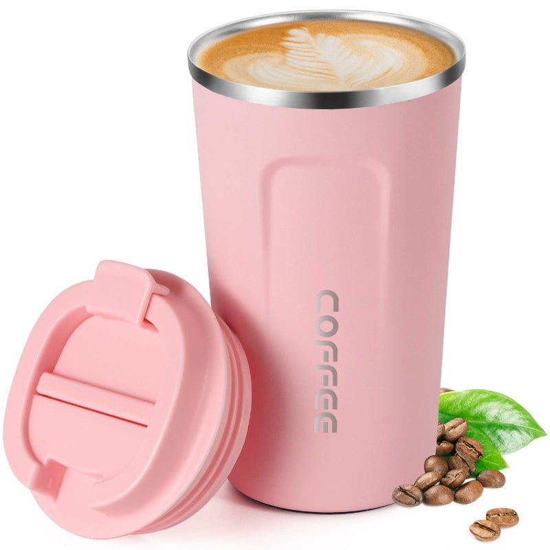 Smilatte 17oz (510ml) Vacuum Insulated Coffee Travel Mug, Leak proof Double Wall Stainless Steel Reusable Cup with Lid, Thermal Tumbler for Hot and Cold Drinks, Matte Texture Pink - Image 1