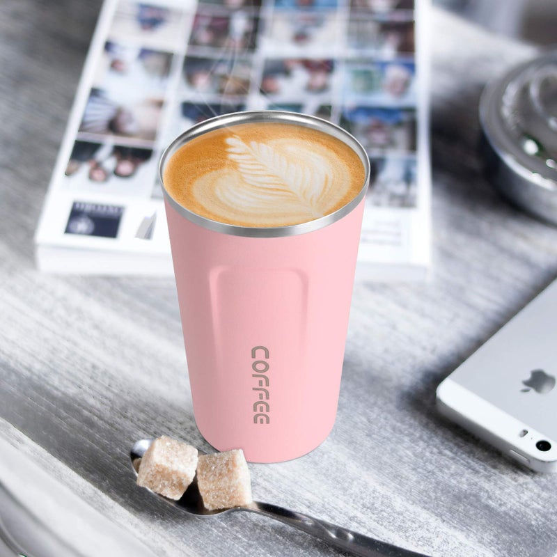 Smilatte 17oz (510ml) Vacuum Insulated Coffee Travel Mug, Leak proof Double Wall Stainless Steel Reusable Cup with Lid, Thermal Tumbler for Hot and Cold Drinks, Matte Texture Pink - Image 5