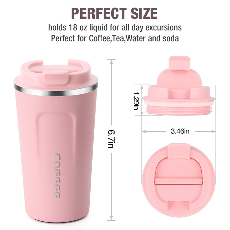 Smilatte 17oz (510ml) Vacuum Insulated Coffee Travel Mug, Leak proof Double Wall Stainless Steel Reusable Cup with Lid, Thermal Tumbler for Hot and Cold Drinks, Matte Texture Pink - Image 2