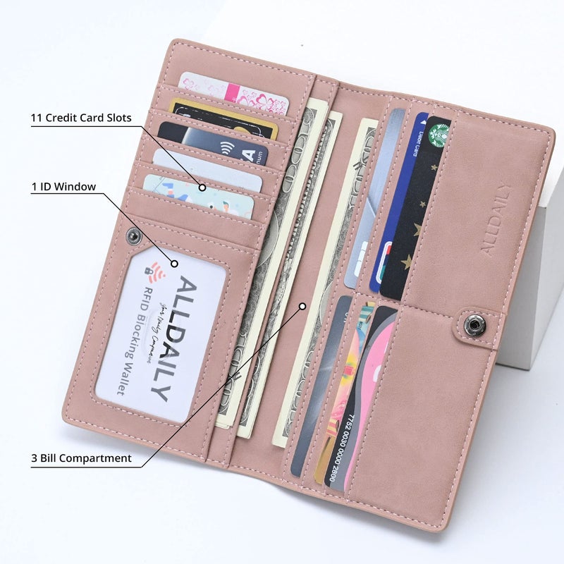 Alldaily Ultra Slim Thin Women Wallet RFID Blocking Credit Card Holder Bifold Long Ladies Billfold (Dark Pink) - Image 3