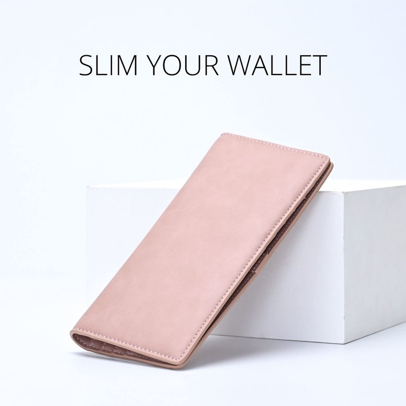 Alldaily Ultra Slim Thin Women Wallet RFID Blocking Credit Card Holder Bifold Long Ladies Billfold (Dark Pink) - Image 2