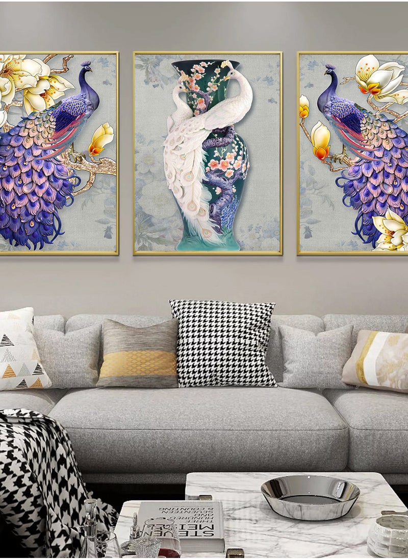 AIWANTO Peacock Crystal Porcelain Decorative Wall Painting Set (A B C)  - Image 1