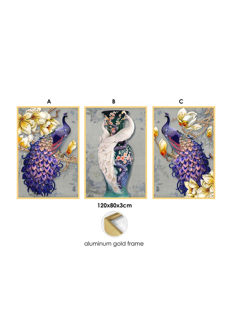AIWANTO Peacock Crystal Porcelain Decorative Wall Painting Set (A B C)  - Image 3