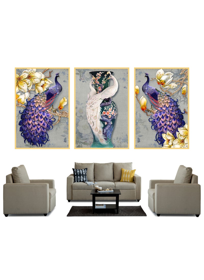 AIWANTO Peacock Crystal Porcelain Decorative Wall Painting Set (A B C)  - Image 4